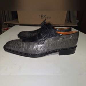 Mezlan Platinum Ostrich Mens 12 Black/Gray Leather Lace Up Dress Shoes Spain